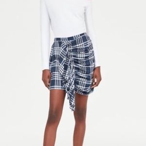 Zara NWOT Linen Blue Plaid Ruffle Skirt